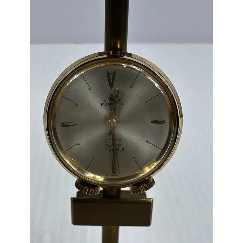 Vintage Pontifa Lever Alarm 17 Jewel Swiss Watch Lamppost‎ Working Clock & Light